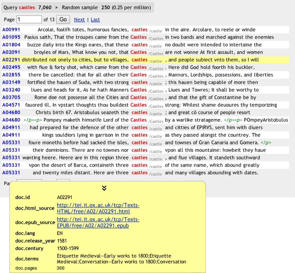 concordance generated from a corpus using CQL