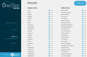 Screenshot from OneClick Terms – term extraction tool