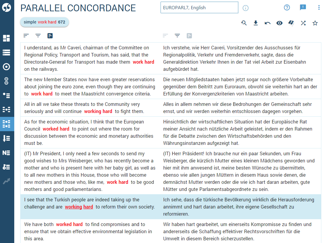 Parallel concordance English - German