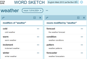 Screenshot of word sketch from enTenTen English corpus