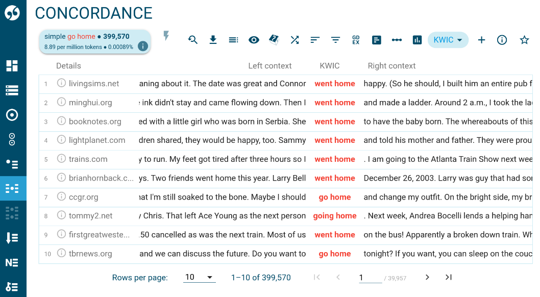 Concordance - result page