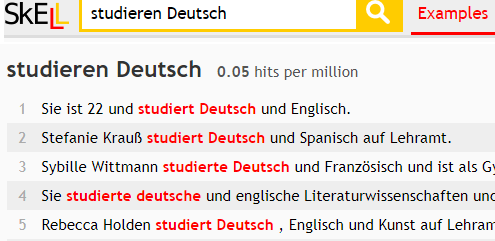 Concordance from deSkELL – Sketch Engine tool for learning German.