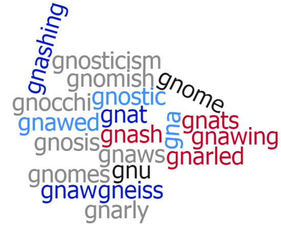 list of English words starting with gn