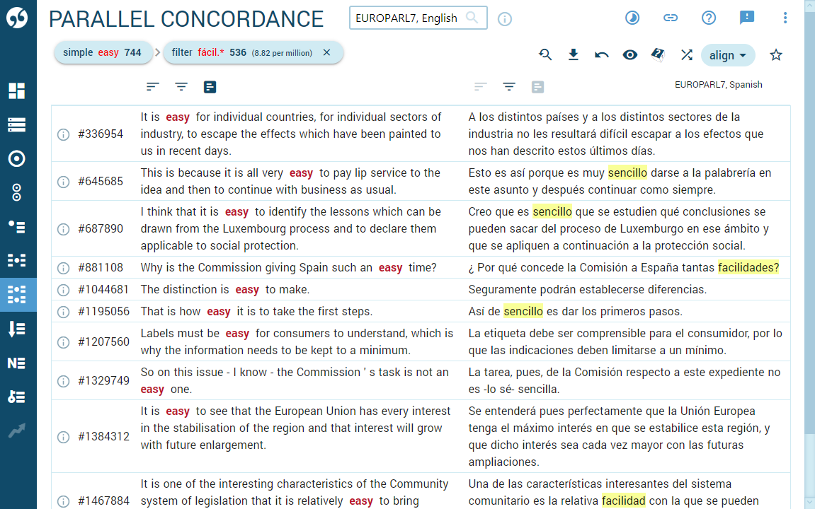 Prallel concordance with translations