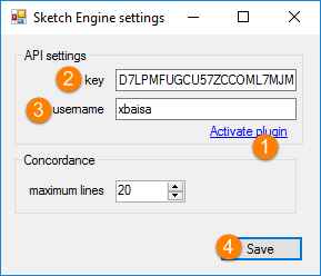 Sketch Engine Trados plugin settings