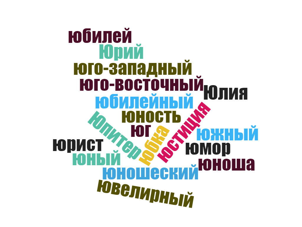 Russian word list of words starting with ю