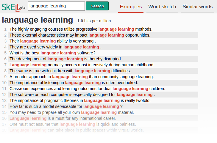 Skell Corpus Tool For Language Learners Sketch Engine