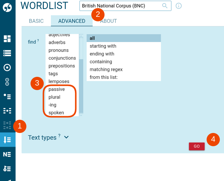 Word highlights - word list